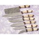 Damascus Kitchen Knife Set in Brown 7 PCs