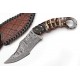 Damascus Hunting Kukri Knife w/ Ram Horn