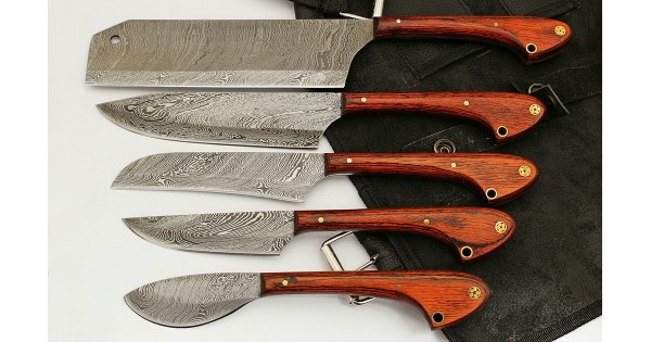 Custom Damascus 5 Pcs Chef Knife Set GladiatorsGuild GG-33
