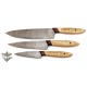 Damascus Steel Hand Forged 3 PCS Brown Kitchen Chef Knife Set GladiatorsGuild