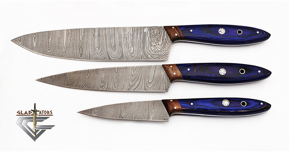 5 Pc Damascus Custom Handmade Professional Chef/bbq/kitchen Knife Set With  Purple Resin Handle With Leather Roll Kit Beautiful Gift for Him 