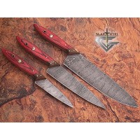 Handmade Damascus Steel kitchen Knives Set - Gladiatiators Guild - Wood Handle