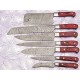 Custom Made Damascus Blade 7 Pc's. Kitchen Knives Set with Chopper A-E 81-7C