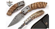 Damascus Folding Pocket Knife Ram Handle 79