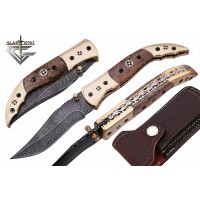 Custom Damascus Steel Folding Pocket Knife 14